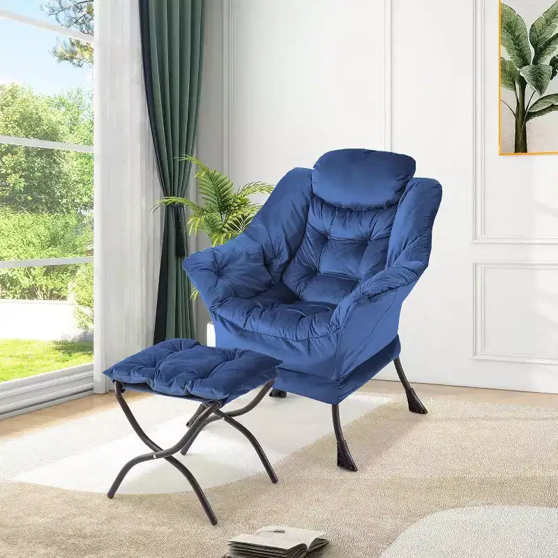 Fauteuil de relaxation COZONY avec pouf, chaise d'appoint moderne avec repose-pieds et poche latérale pour salon, chambre, dortoir, bureau