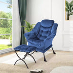 Fauteuil de relaxation COZONY avec pouf, chaise d'appoint moderne avec repose-pieds et poche latérale pour salon, chambre, dortoir, bureau