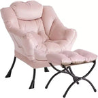 Fauteuil de relaxation COZONY avec pouf, chaise d'appoint moderne avec repose-pieds et poche latérale pour salon, chambre, dortoir, bureau