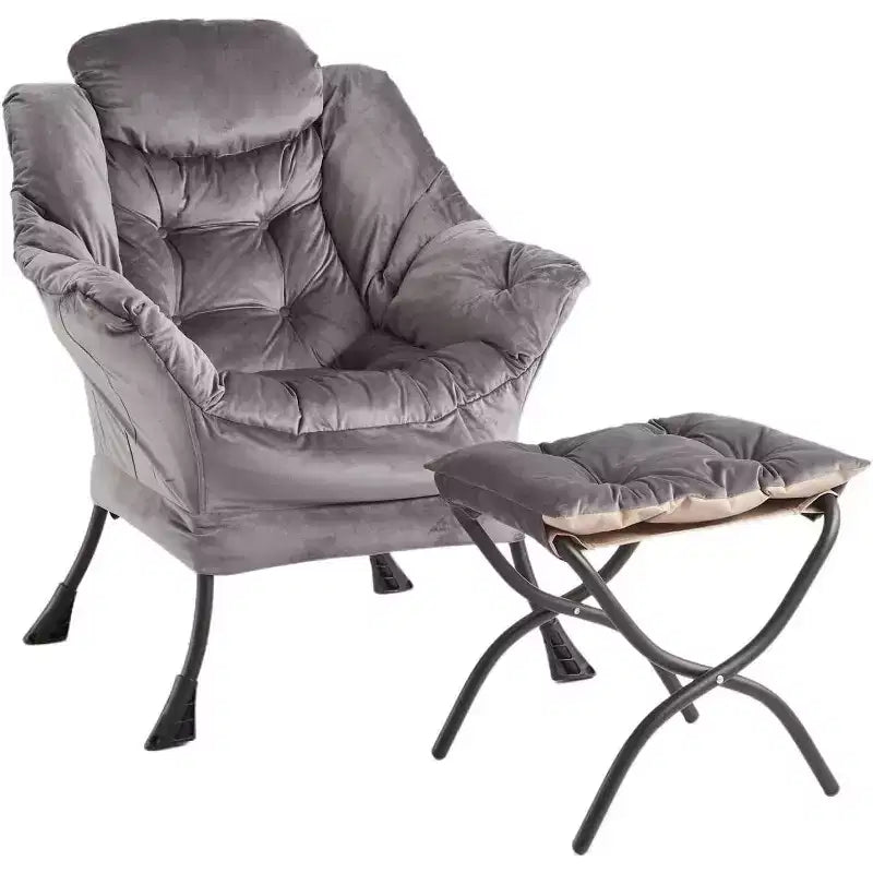 Fauteuil de relaxation COZONY avec pouf, chaise d'appoint moderne avec repose-pieds et poche latérale pour salon, chambre, dortoir, bureau