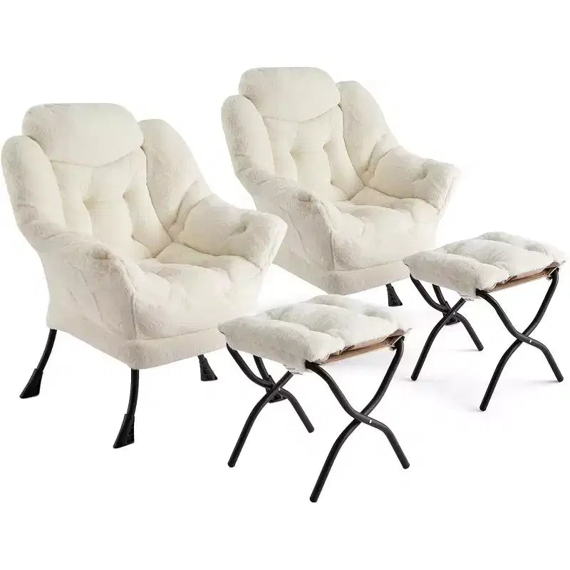 Fauteuil de relaxation COZONY avec pouf, chaise d'appoint moderne avec repose-pieds et poche latérale pour salon, chambre, dortoir, bureau
