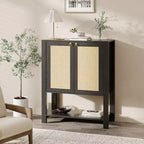 Meuble à chaussures en rotin pour entrée, étagère de rangement de ferme à 5 niveaux, armoire à chaussures étroite avec 2 portes et étagère ouverte pour couloir et salon
