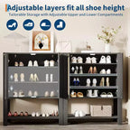 Meuble à chaussures en rotin pour entrée, étagère de rangement de ferme à 5 niveaux, armoire à chaussures étroite avec 2 portes et étagère ouverte pour couloir et salon