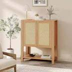 Meuble à chaussures en rotin pour entrée, étagère de rangement de ferme à 5 niveaux, armoire à chaussures étroite avec 2 portes et étagère ouverte pour couloir et salon