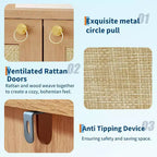 Meuble à chaussures en rotin pour entrée, étagère de rangement de ferme à 5 niveaux, armoire à chaussures étroite avec 2 portes et étagère ouverte pour couloir et salon