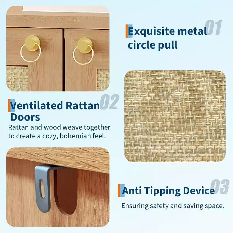 Meuble à chaussures en rotin pour entrée, étagère de rangement de ferme à 5 niveaux, armoire à chaussures étroite avec 2 portes et étagère ouverte pour couloir et salon