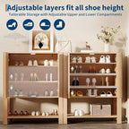 Meuble à chaussures en rotin pour entrée, étagère de rangement de ferme à 5 niveaux, armoire à chaussures étroite avec 2 portes et étagère ouverte pour couloir et salon