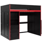 Lit mezzanine de jeu double/complet avec bureau et escalier de rangement, lit mezzanine en bois massif avec lumières LED, armoire et étagères, lit de jeu peu encombrant