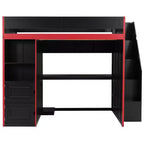 Lit mezzanine de jeu double/complet avec bureau et escalier de rangement, lit mezzanine en bois massif avec lumières LED, armoire et étagères, lit de jeu peu encombrant