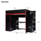 Lit mezzanine de jeu double/complet avec bureau et escalier de rangement, lit mezzanine en bois massif avec lumières LED, armoire et étagères, lit de jeu peu encombrant