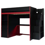 Lit mezzanine de jeu double/complet avec bureau et escalier de rangement, lit mezzanine en bois massif avec lumières LED, armoire et étagères, lit de jeu peu encombrant