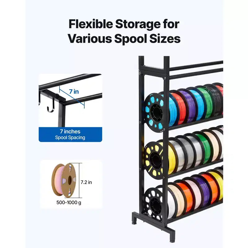 Étagère de rangement pour filaments d'imprimante 3D VEVOR, étagères de rangement robustes à 7 niveaux pour filaments d'impression 3D, supports de bobines de filaments (étagère seule), noir