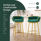TUYOHW Lot de 2 tabourets de bar pivotants de 80 cm, tabourets de bar de luxe avec base en métal doré et dossier tressé à la main, capacité de 130 kg