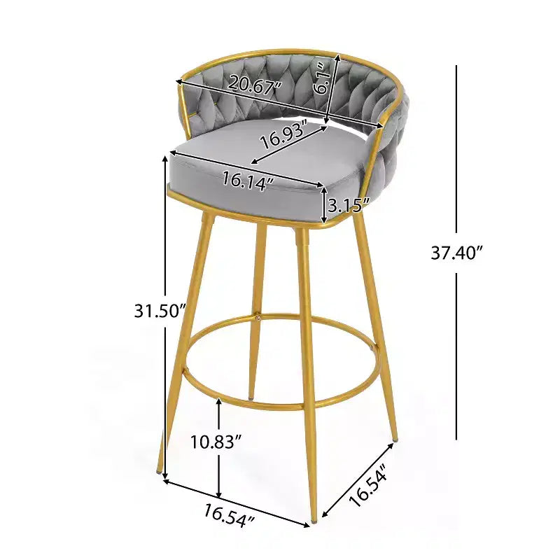 TUYOHW Lot de 2 tabourets de bar pivotants de 80 cm, tabourets de bar de luxe avec base en métal doré et dossier tressé à la main, capacité de 130 kg