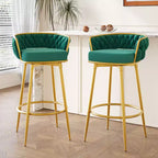 TUYOHW Lot de 2 tabourets de bar pivotants de 80 cm, tabourets de bar de luxe avec base en métal doré et dossier tressé à la main, capacité de 130 kg