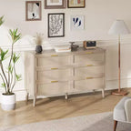 Commode à 6 tiroirs en rotin avec poignées en métal doré, commode de style rustique avec 5 pieds robustes pour chambre à coucher, salon, couloir et entrée