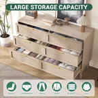 Commode à 6 tiroirs en rotin avec poignées en métal doré, commode de style rustique avec 5 pieds robustes pour chambre à coucher, salon, couloir et entrée