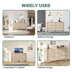 Commode à 6 tiroirs en rotin avec poignées en métal doré, commode de style rustique avec 5 pieds robustes pour chambre à coucher, salon, couloir et entrée