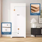 Armoire, Armoire de Rangement pour Vêtements en Bois de 71", 1 Étagère Réglable et 2 Tiroirs, Armoire avec Tringle pour Chambre à Coucher