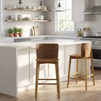 Lot de 2 tabourets de bar en bois, tabourets de comptoir, cadre en bois d'hévéa avec dossier ergonomique incurvé pour îlot de cuisine, bar à domicile, noyer - ModernLuxe