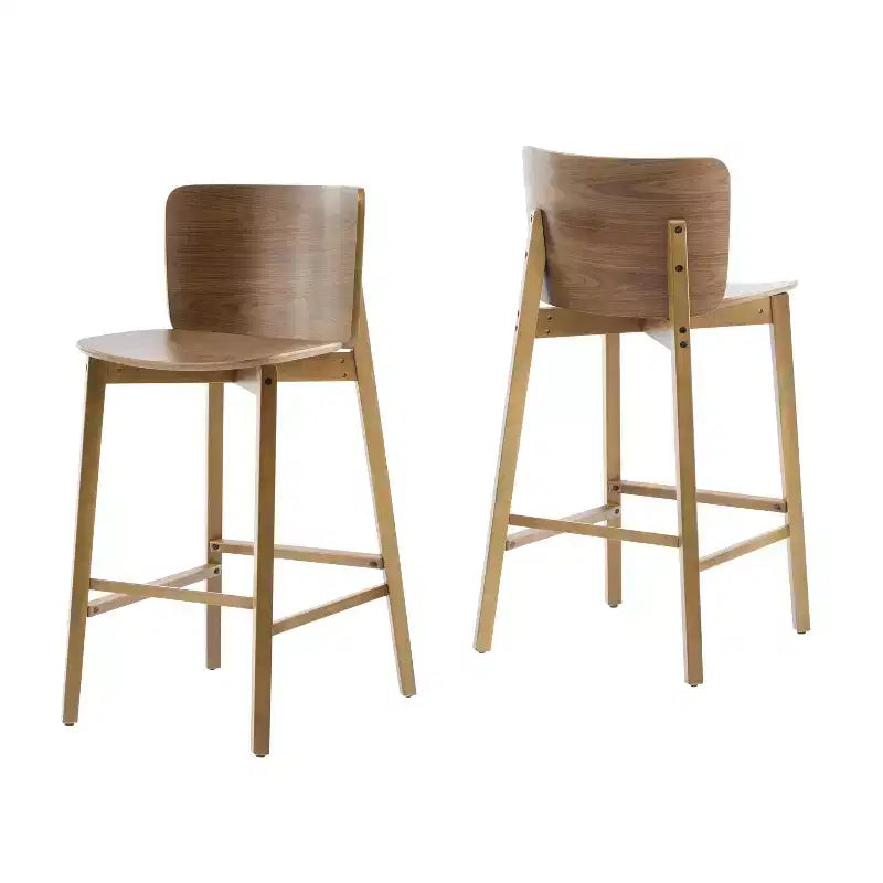 Lot de 2 tabourets de bar en bois, tabourets de comptoir, cadre en bois d'hévéa avec dossier ergonomique incurvé pour îlot de cuisine, bar à domicile, noyer - ModernLuxe
