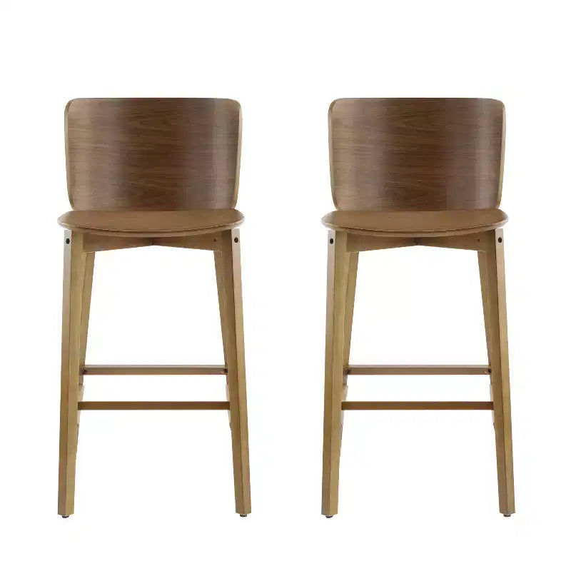Lot de 2 tabourets de bar en bois, tabourets de comptoir, cadre en bois d'hévéa avec dossier ergonomique incurvé pour îlot de cuisine, bar à domicile, noyer - ModernLuxe