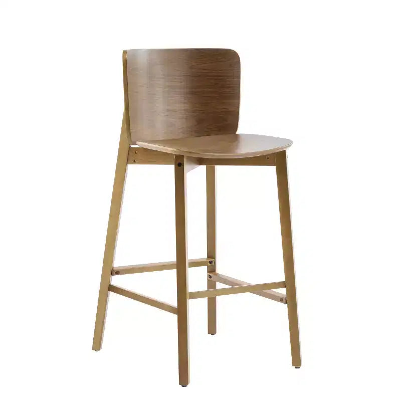 Lot de 2 tabourets de bar en bois, tabourets de comptoir, cadre en bois d'hévéa avec dossier ergonomique incurvé pour îlot de cuisine, bar à domicile, noyer - ModernLuxe