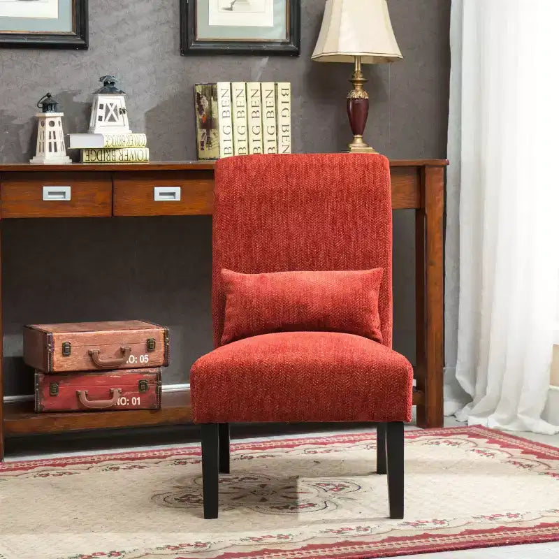 Fauteuil d'appoint moderne sans accoudoirs en tissu chenille avec oreiller, pieds en bois massif, chaise d'appoint à assise profonde pour le salon, la chambre ou le bureau - Panipeachy