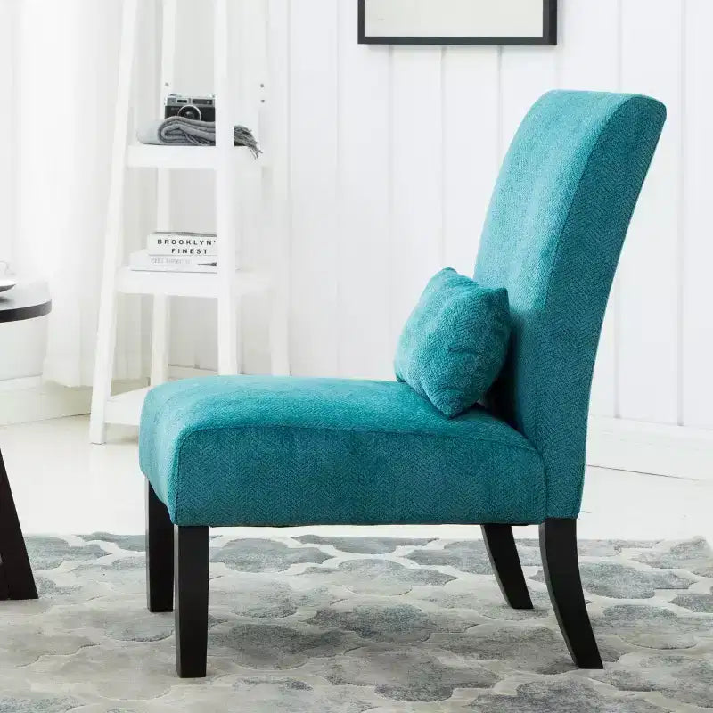 Fauteuil d'appoint moderne sans accoudoirs en tissu chenille avec oreiller, pieds en bois massif, chaise d'appoint à assise profonde pour le salon, la chambre ou le bureau - Panipeachy