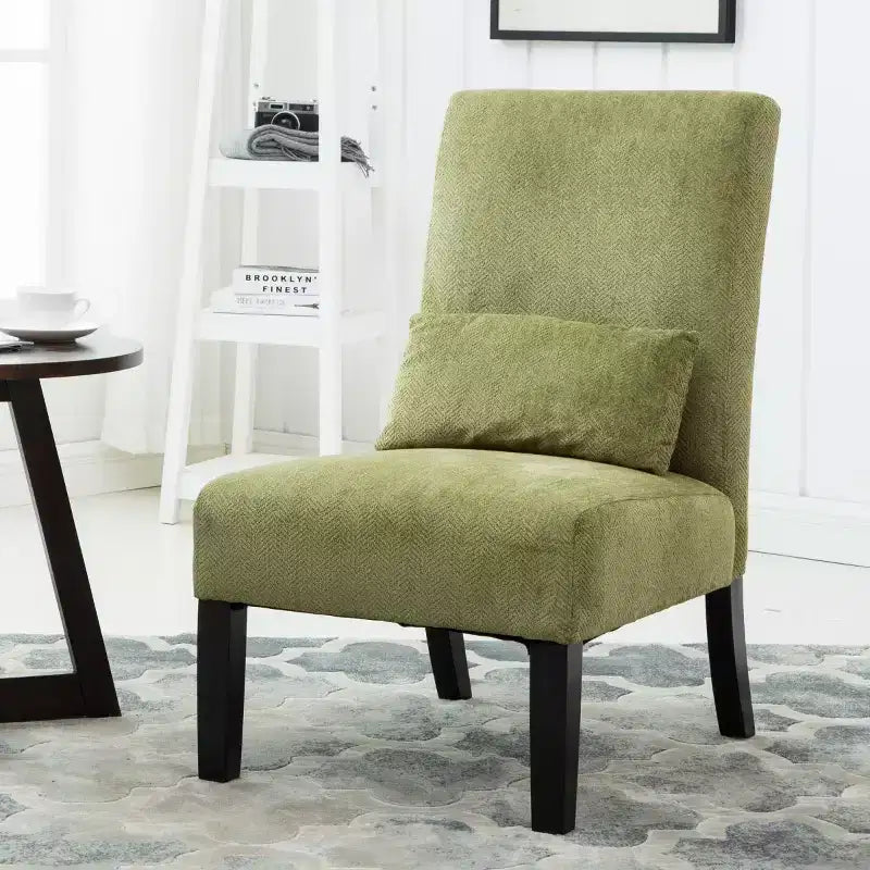 Fauteuil d'appoint moderne sans accoudoirs en tissu chenille avec oreiller, pieds en bois massif, chaise d'appoint à assise profonde pour le salon, la chambre ou le bureau - Panipeachy