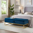 MAYEERTY 58.6 Banc de rangement, banc rembourré avec base en métal pour chambre à coucher, salon, couloir bleu