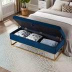 MAYEERTY 58.6 Banc de rangement, banc rembourré avec base en métal pour chambre à coucher, salon, couloir bleu