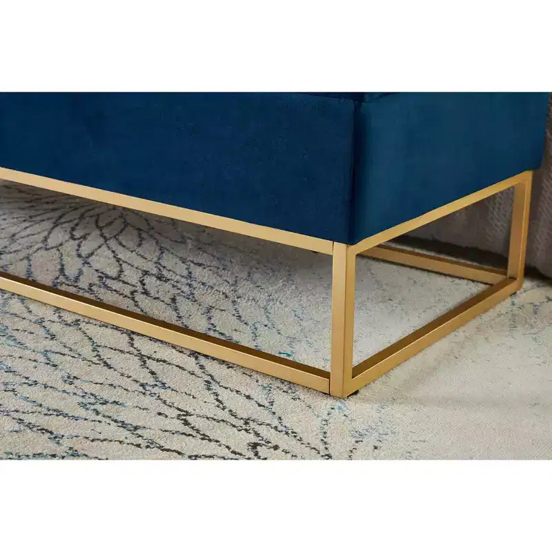 MAYEERTY 58.6 Banc de rangement, banc rembourré avec base en métal pour chambre à coucher, salon, couloir bleu