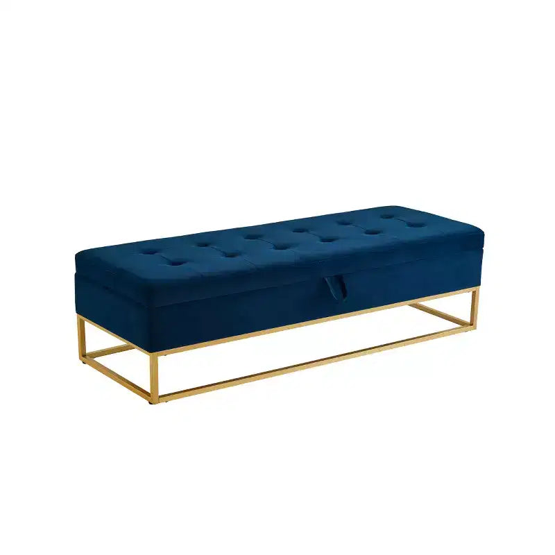 MAYEERTY 58.6 Banc de rangement, banc rembourré avec base en métal pour chambre à coucher, salon, couloir bleu
