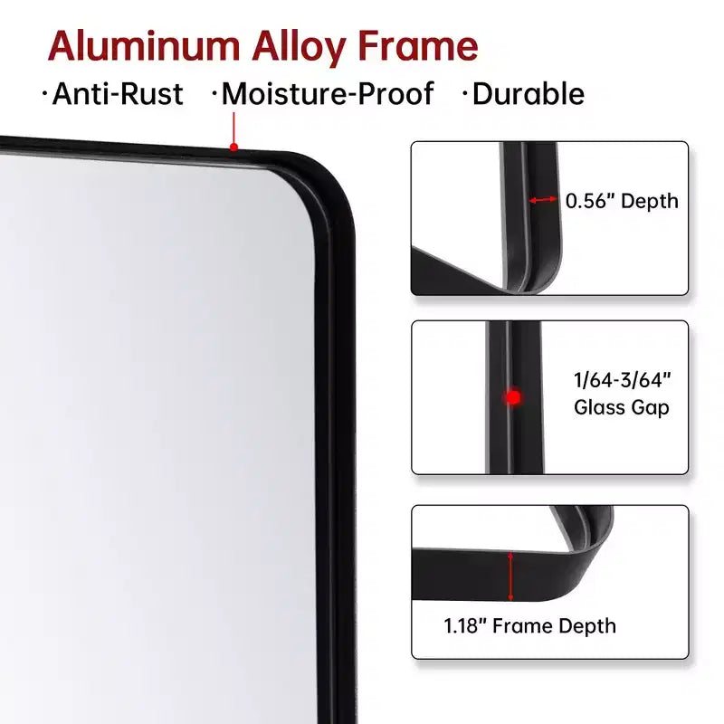 SUMERAIN Miroir de salle de bain, 40x30 avec cadre noir, Verre trempé pour entrée, salon