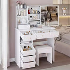 Table de toilette Okak 29.2/37 pouces avec tabouret rembourré, coiffeuse de grande capacité avec plusieurs couches, bureau de maquillage pour petit espace