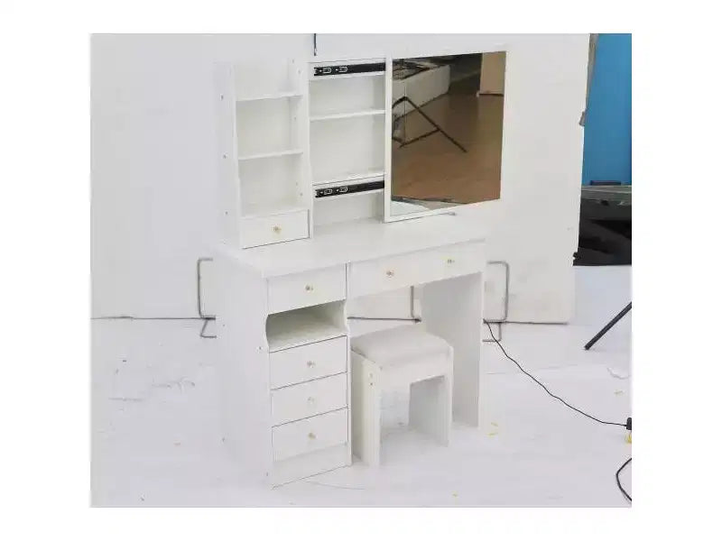 Table de toilette Okak 29.2/37 pouces avec tabouret rembourré, coiffeuse de grande capacité avec plusieurs couches, bureau de maquillage pour petit espace