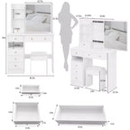 Table de toilette Okak 29.2/37 pouces avec tabouret rembourré, coiffeuse de grande capacité avec plusieurs couches, bureau de maquillage pour petit espace