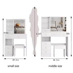 Table de toilette Okak 29.2/37 pouces avec tabouret rembourré, coiffeuse de grande capacité avec plusieurs couches, bureau de maquillage pour petit espace