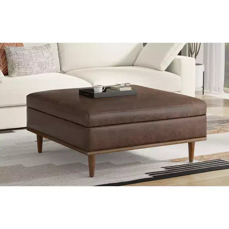 Pearl Pouf/Table Basse Carrée Transitionnelle Contemporaine de 38 Pouces de Large