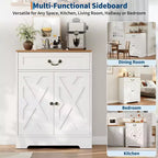 Meuble de Rangement Buffet de Ferme - Bahut avec 2 Portes, Tiroir et Étagère Ajustable, Meuble Blanc pour Cuisine, Salon