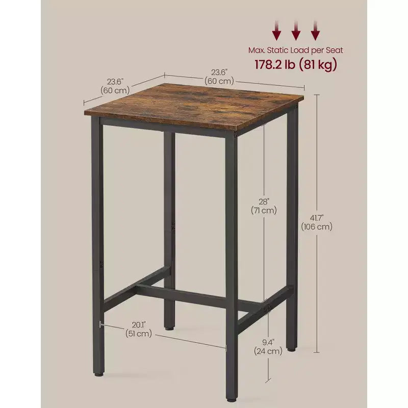 Table de bar VASAGLE, petite table de cuisine haute pour manger, pub, cocktail, cadre métallique robuste, pour espaces étroits, facile à assembler