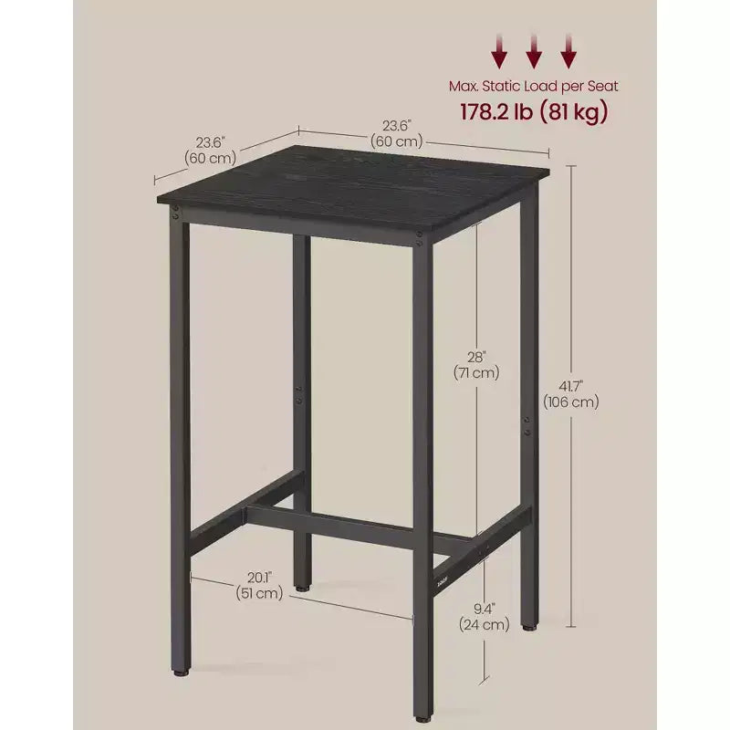 Table de bar VASAGLE, petite table de cuisine haute pour manger, pub, cocktail, cadre métallique robuste, pour espaces étroits, facile à assembler