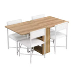 Ensemble de table à manger 5 pièces, table de cuisine moderne et compacte extensible de 80 à 160 cm avec étagère de rangement et 4 chaises de salle à manger rembourrées pour petits espaces
