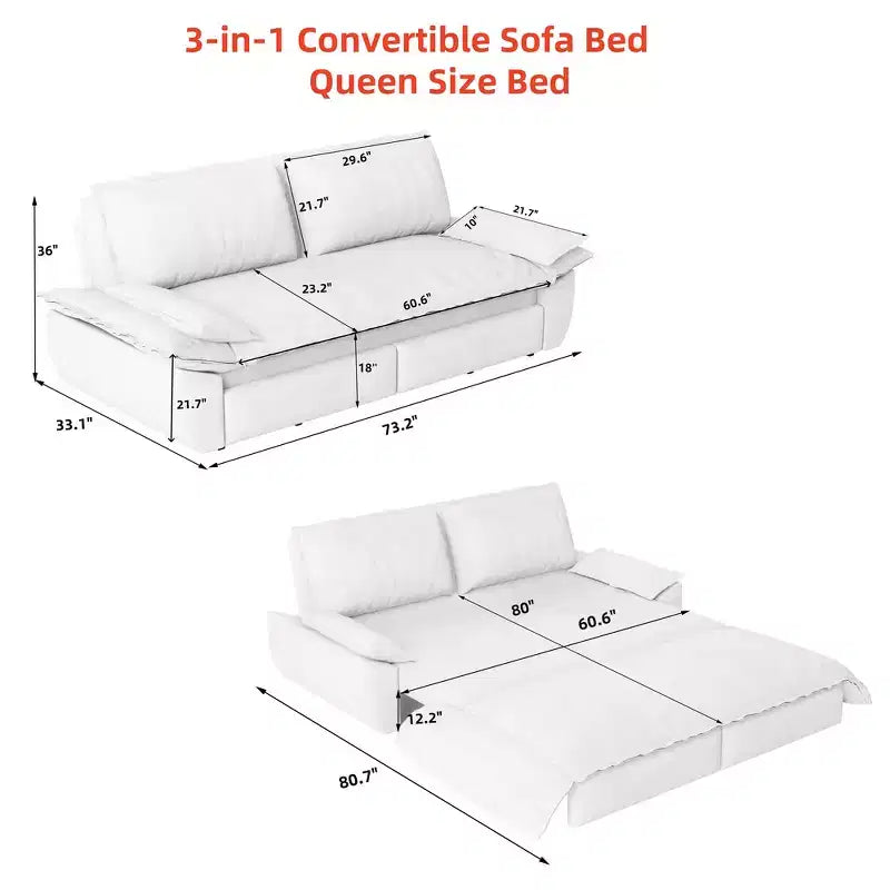 Whisen Canapé-lit convertible 3 en 1 en velours Queen, causeuse convertible