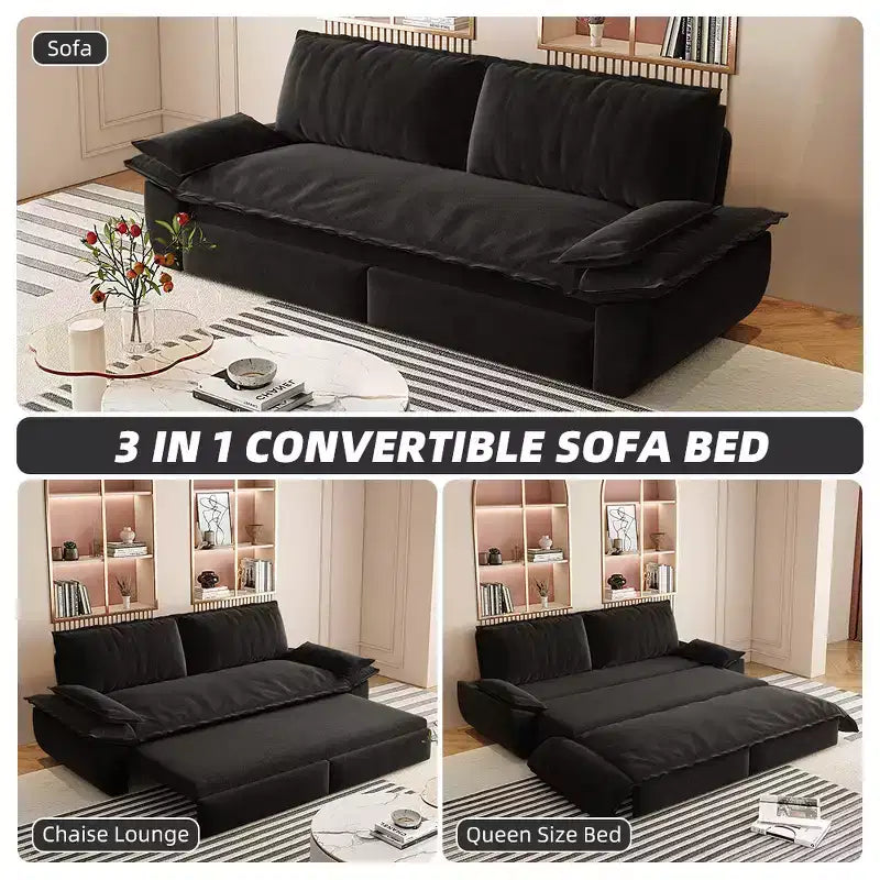 Whisen Canapé-lit convertible 3 en 1 en velours Queen, causeuse convertible