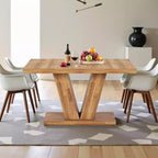 TUYOHW Table de Salle à Manger de Ferme pour 4 à 6 Personnes, Table de Cuisine Rectangulaire avec Plateau Épais de 4 cm et Support Triangulaire, 120 cm de Long, Noyer+Marron