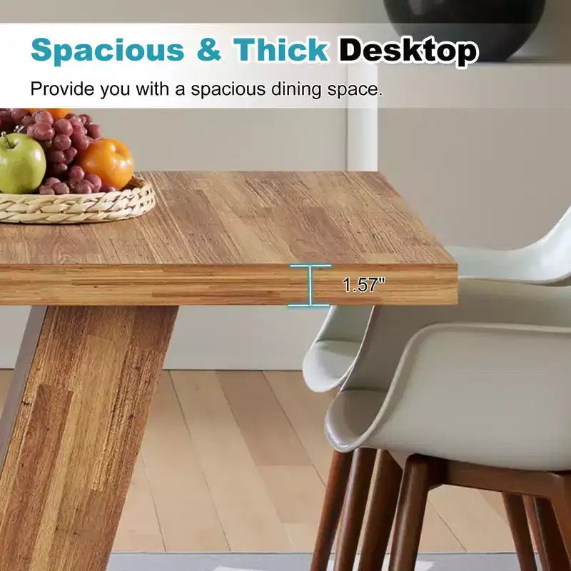 TUYOHW Table de Salle à Manger de Ferme pour 4 à 6 Personnes, Table de Cuisine Rectangulaire avec Plateau Épais de 4 cm et Support Triangulaire, 120 cm de Long, Noyer+Marron