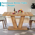 TUYOHW Table de Salle à Manger de Ferme pour 4 à 6 Personnes, Table de Cuisine Rectangulaire avec Plateau Épais de 4 cm et Support Triangulaire, 120 cm de Long, Noyer+Marron