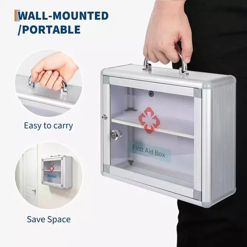Armoire à pharmacie murale avec serrure à combinaison et poignée de verrouillage, armoire de premiers secours portable à monter au mur avec autocollant
